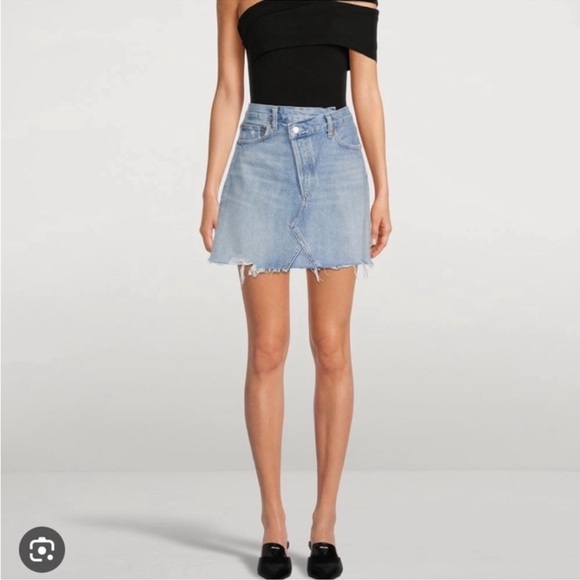 Agolde Criss Cross Buttonfly Distressed Denim Skirt Size 27 - Picture 1 of 13